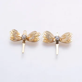 

40pcs 18x22x4mm Electroplated Brass Animal Pendants, Color Keeping, Real 18KGold-Filled, Nickel Free, Dragonfly, Hole: 1mm
