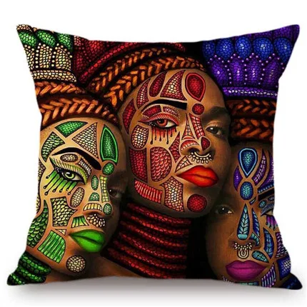 Красочная декоративная наволочка для дивана с изображением лица Африканской королевы для девочек, чехол для подушки из хлопка и льна в экзотическом этническом стиле