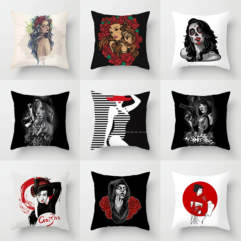 

Japan style Super Soft Polyester Cushion Cover Red Horror Makeup Woman Pattern Decorative Pillow cover Car Seat Pillowcase