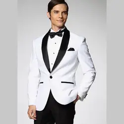 Новое поступление One Button белый Жених Смокинги женихов Для мужчин свадебные костюмы для выпускного Жених (куртка + брюки + ремень + галстук)