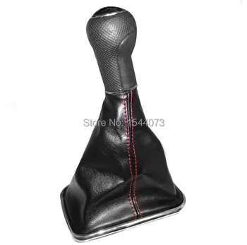 

FOR BORA 1998-2002 GOLF 4 1998 1999 2000 2001 2002 2003 2004 2005 2006 5 SPEED GEAR SHIFTER KNOB WITH RED STITCH LEATHER BOOT