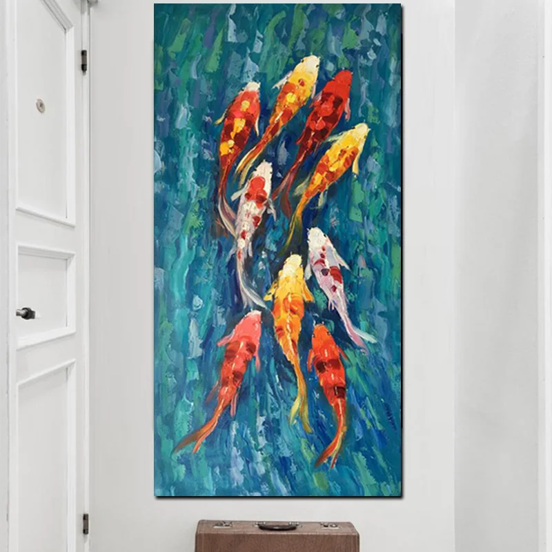 Wall Art Picture HD Print Chinese Abstract Nine Koi Fish Landscape Oil Painting on Canvas Poster For Living Room Modern Decor