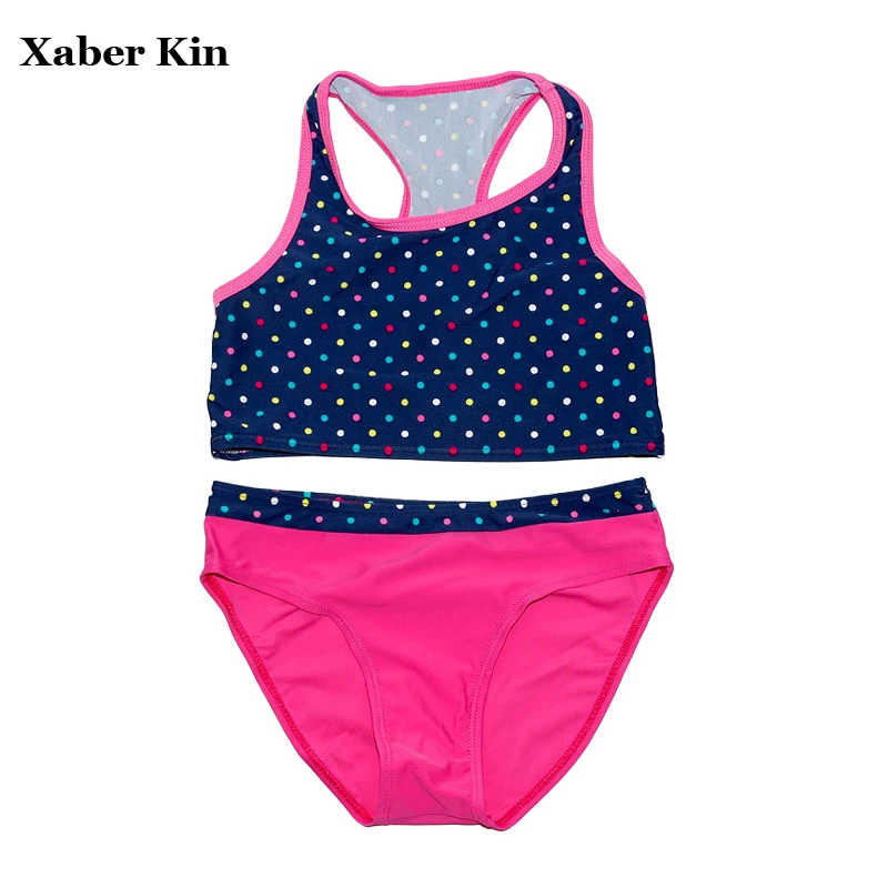 

Xaber Kin Girls Two-Piece Swimsuits Rose Dot Children Girls Beach Wear Girls Bathing Suits Children Biquini Infantil G8-K444