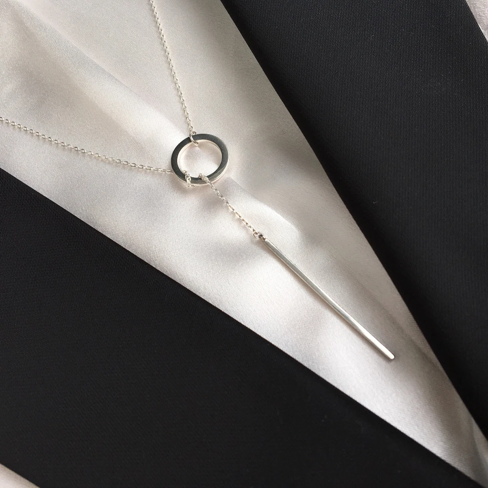 Pure 925 серебряные ожерелья для женщин длинный кулон палка простой дизайн цепочки и ожерелья минималистский романтический стильны