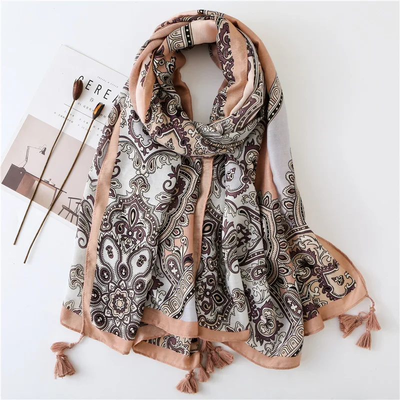 

2019 New Lady African Cashew Floral Tassel Viscose Shawl Scarf Women High Quality Wrap Pashmina Stole Bufanda Muslim Hijab Snood