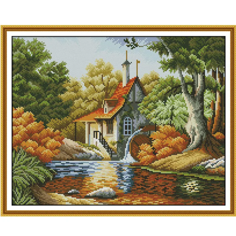 

Country House Embroidery Thread Cross Stitch Frame Patterns Paintings Kits Needlework Diy Dmc Cross Stitch Landscape Home Decor
