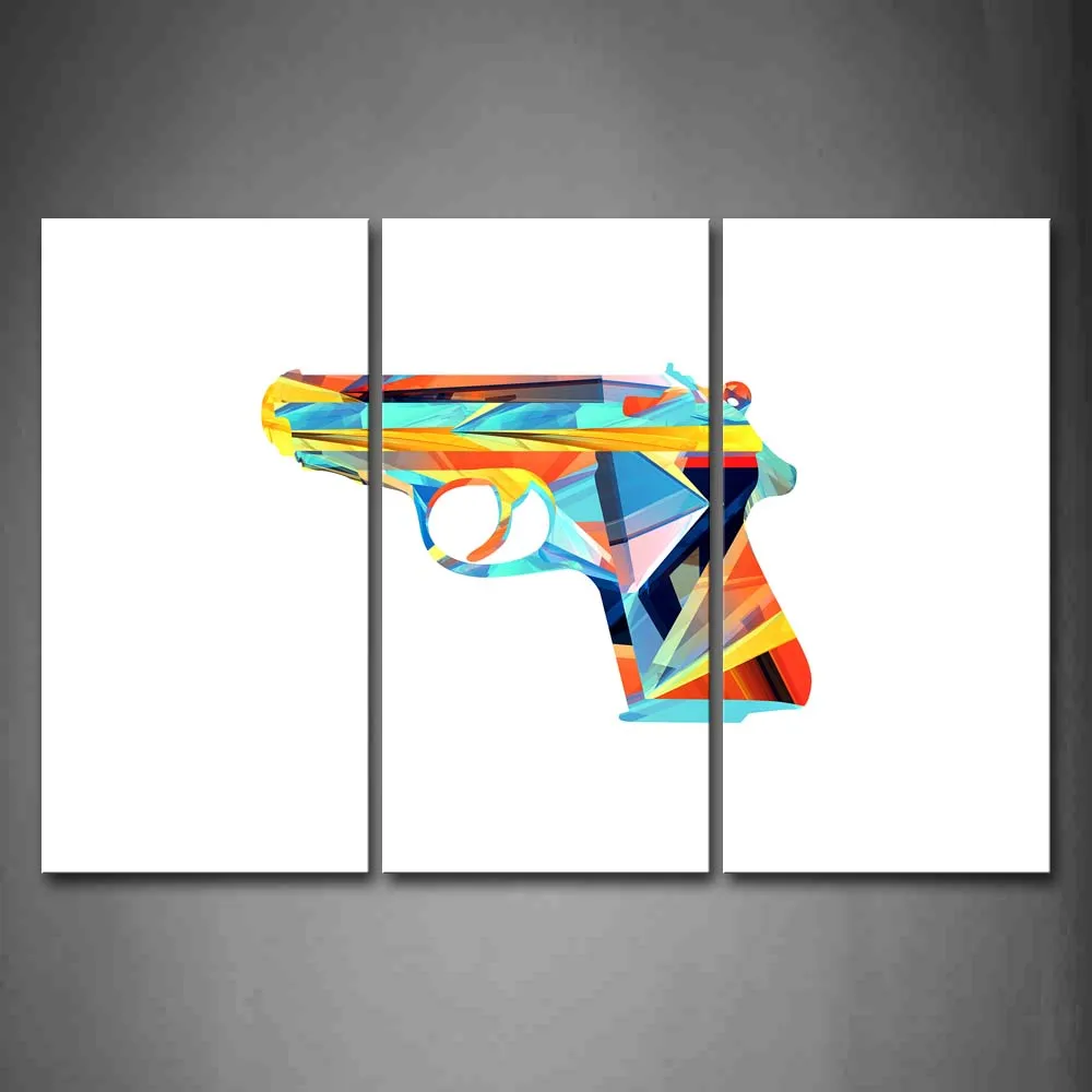 

Framed Wall Art Pictures Colorful Gun Canvas Print Abstract Modern Posters With Wooden Frames For Home Living Room Decor