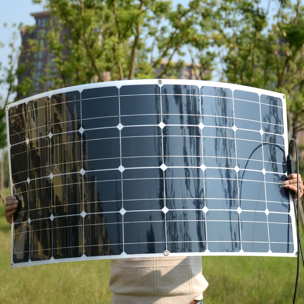 100 W Noir Renforcé étroit semi-Panneau solaire flexible avec ETFE Revêtement 