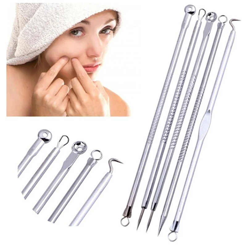 

5 Pcs Silver Stainless Steel Blackhead Remover Acne Needle 12cm point noir Edgebend Needle Black Head Pimples