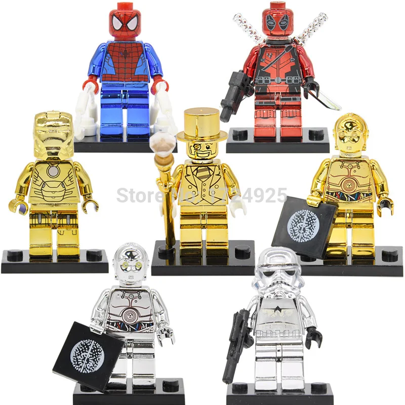 

Mr Gold Figure Single Sale Chrom C3PO Deadpool Stormtrooper Iron Man Golden Building Blocks Sets Models Bricks Toys