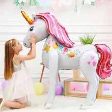 Единорог вечерние поставки большой шар Unicornio прогулки животных фольги Воздушные шары девушки Вечеринка в честь Дня Рождения Декор сборка