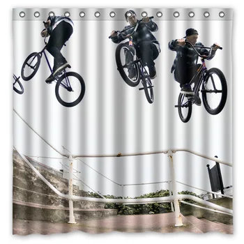

BICYCLE MOTOCROSS&BMX Printed Polyester Shower Curtain Waterproof Home Bathroom Curtains With 12 Hooks 180x180CM