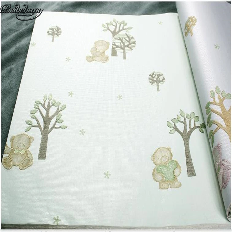 

beibehang Precision pressure three-dimensional 3D non-woven Cartoon Bear warm bedroom full of children's room wallpaper