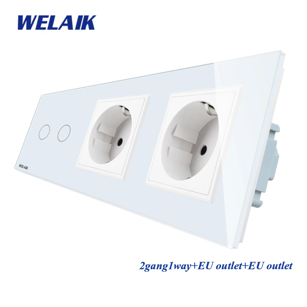 

WELAIK 3 frame Crystal Glass Panel White Black Wall Switch EU Touch Switch Wall socket 2gang1way AC110~250V A39218E8EW/B