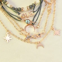 Новая мода Богемия Женщины 6 шт кристаллы Луна и звезда Регулируемый Открытый браслет ювелирные изделия