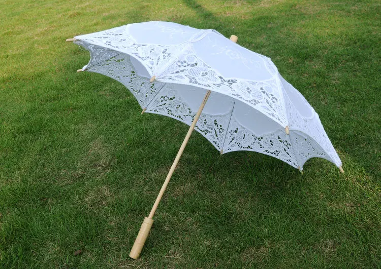 Женский свадебный зонтик с вышивкой, однотонный белый цвет, романтический реквизит для фото с деревянной ручкой, 8 ребер