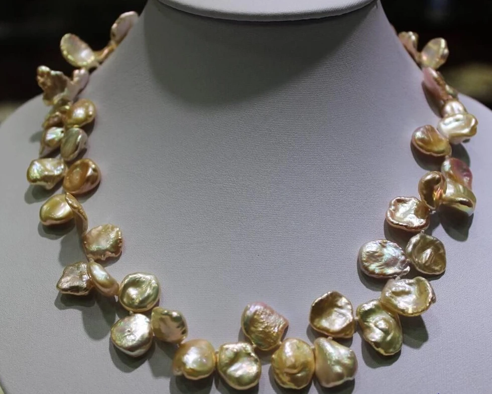 

FREE SHIPPING>>>@@ > N3313 Natural pink Beautiful keshi reborn pearl necklace13x16mm-17.5INCH
