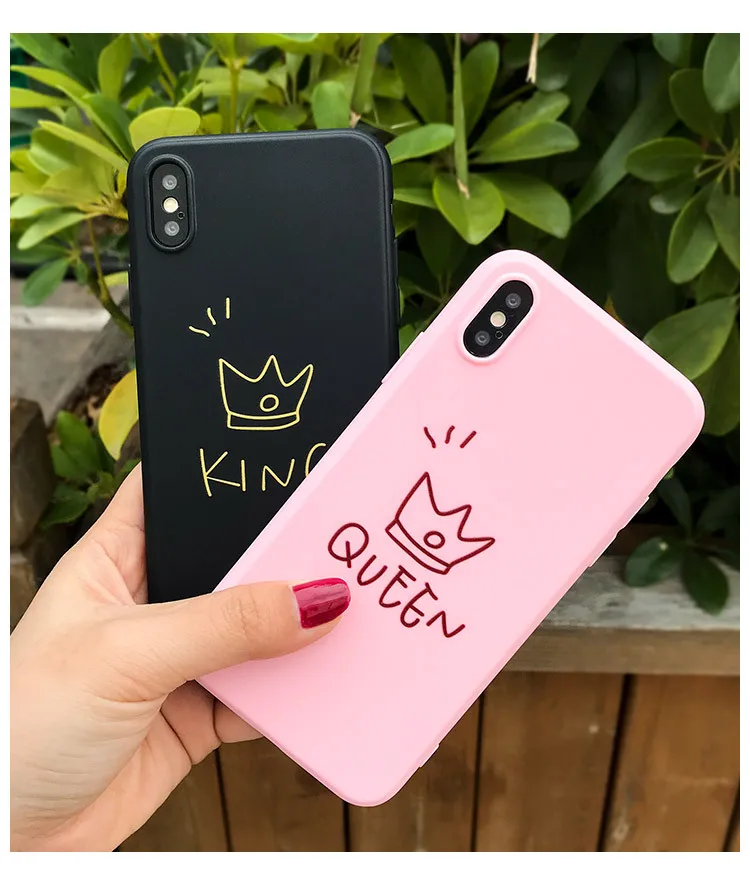 Solid Silicone Case For iPhone X8765 5S TPU Cover Crown Phone Case For iPhone X 7Plus 8Plus 6Plus Pink Fundas Cute Capas  (2)