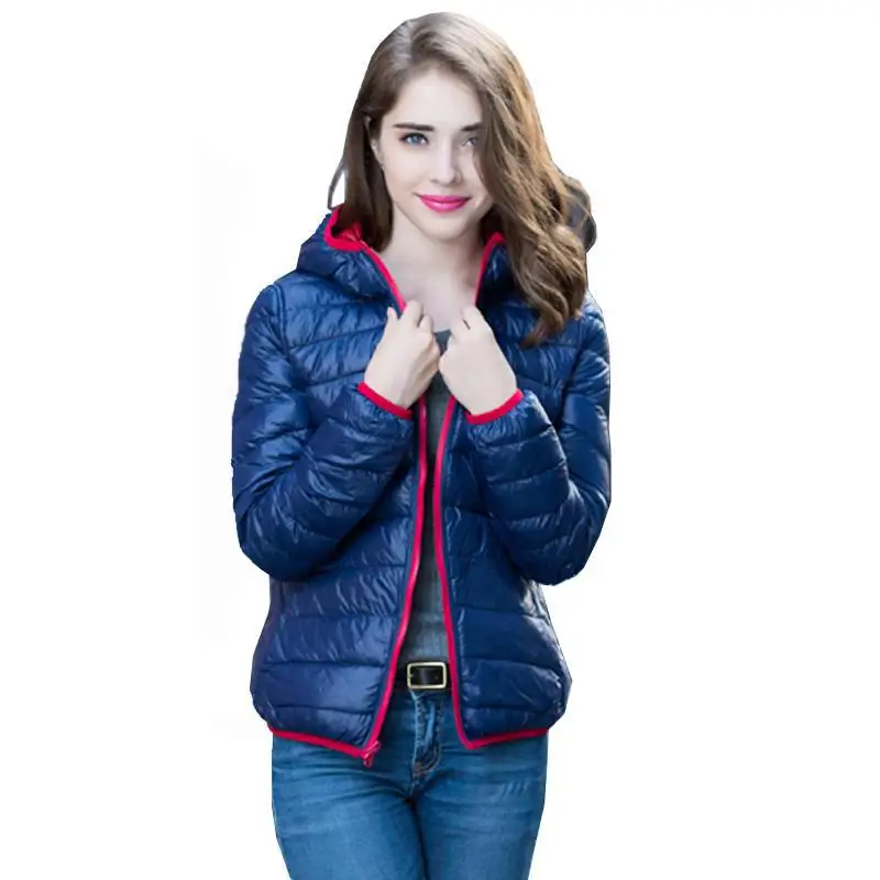 FTLZZ женский ультра легкий пуховик двухсторонние куртки размера плюс 4XL женские куртки с перьями - Цвет: Navy and Red