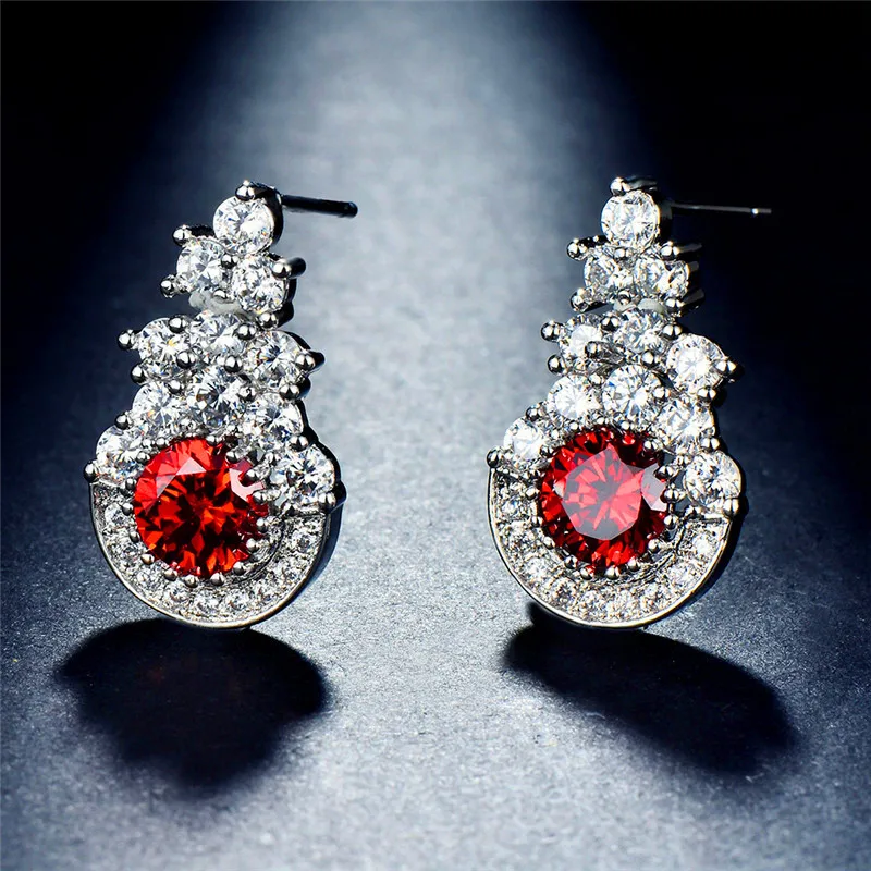 Bamos Female Princess Red Crown Stud Earrings 925 Sterling Silver ...