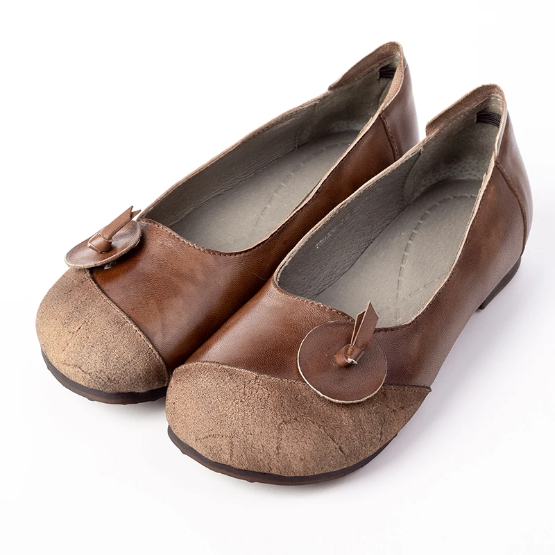 

Casual Leather Women's Shoes 2019 Spring Summer New Low-Heel Round Head Single Head Layer Sheepskin Low to Help Women's Shoes
