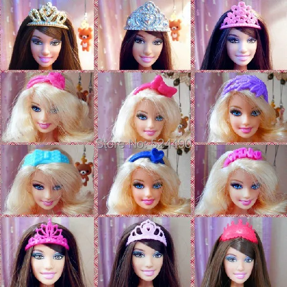 10 Pcs Mix Different Styles Colorized Fashion Doll Headwear Headset Crown Accessories For Barbie Kurhn Doll