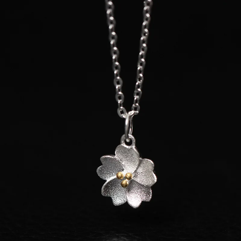 sweet cherry blossom necklace women 100% 925 Sterling silver nacklace Jewellery Clavicle chain pendant charms