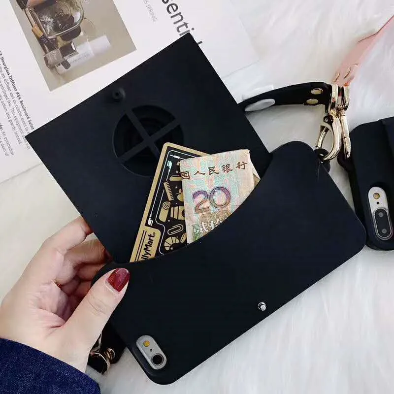 Модный Ретро кошелек-камера Чехол-подставка для телефона для iPhone 7 8 6 6S Plus X XS Max XR Мягкая силиконовая задняя крышка с ремешком