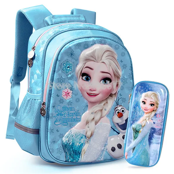 Новая школьная сумка для девочек с 3D изображением принцессы Эльзы розового, голубого, фиолетового цветов, чехол-карандаш для детей, рюкзак для начальной школы - Цвет: With Pencil Case