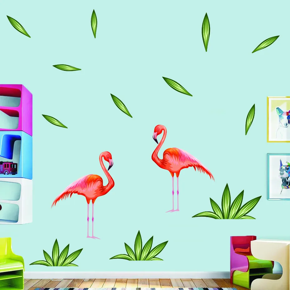 Elegant Flamingo on the grass Wall Decals Children's Kids Girl Art Vinyls Stickers Room Bedroom Home Decorative Wallpaper Mural (3)