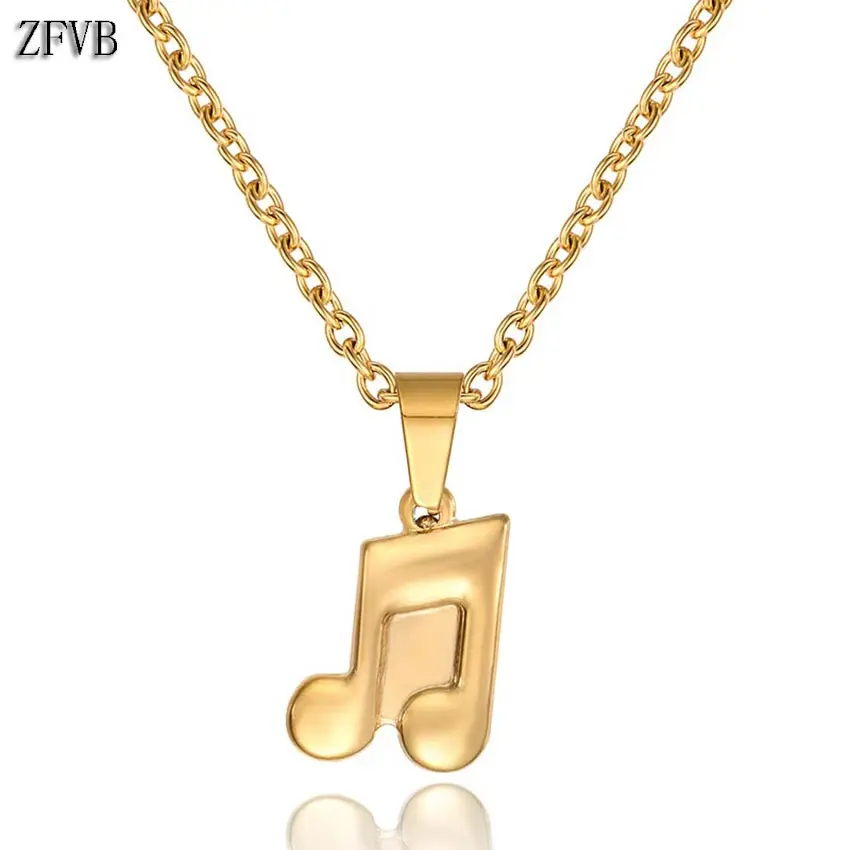 

ZFVB Hiphop Rock Musical Note Necklace for Women Stainless Steel Gold color Rock Pendants Necklaces Statement Jewelry Gifts