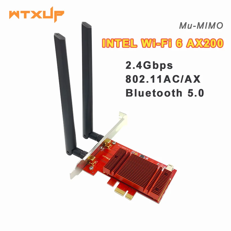 AX200NGW для Intel AX200 2400 Мбит/с 802.11ax PCIe 1X беспроводная сетевая карта Bluetooth 5,0 Настольный WLAN адаптер MU-MIMO для Win 10 - Color: With AC antenna