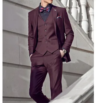 

Latest Coat Pants Designs Red Wine Mens Suit 2018 Prom Tuxedo Slim Fit 3 Piece Groom Style Men Suits Blazer Custom Terno