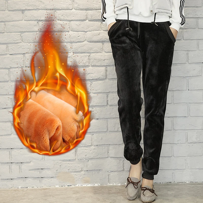 

2018 Winter Pants Thick Velvet Warm Trousers Women Casual Drawstring Elastic Waist Pants Loose Jogger Sweatpants Harem Pants