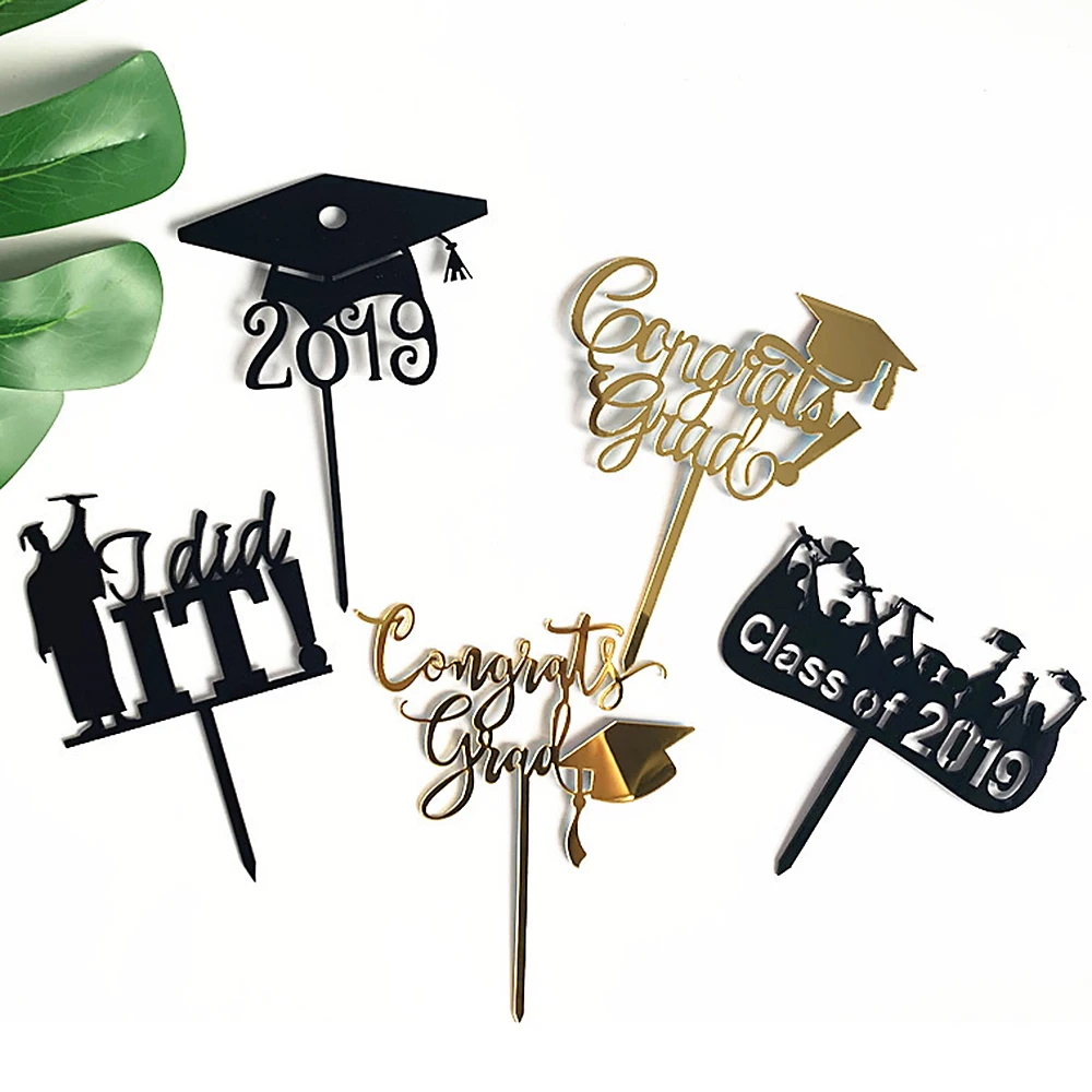 

1PCs New 2019 Graduation Cake Topper Doctorial Hat Arylic Cake Packing Card For Graduate Theme Party Decorations Supplies
