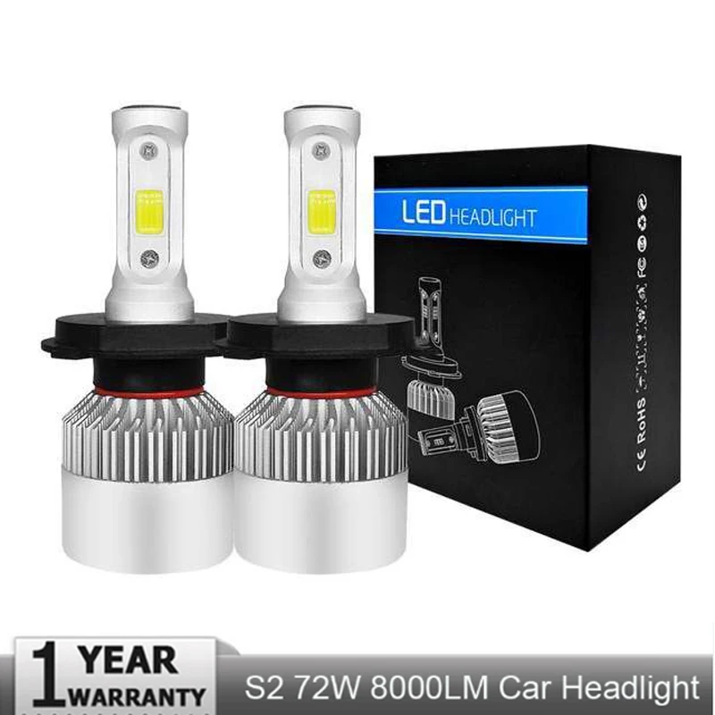 

PAMPSEE 2PCs S2 H7 H4 LED Bulb Car Headlight H11 H1 H13 H3 H27 9005/HB3 9006/HB4 9007 Hi-Lo Beam 72W 8000LM Auto Headlamp LEDs