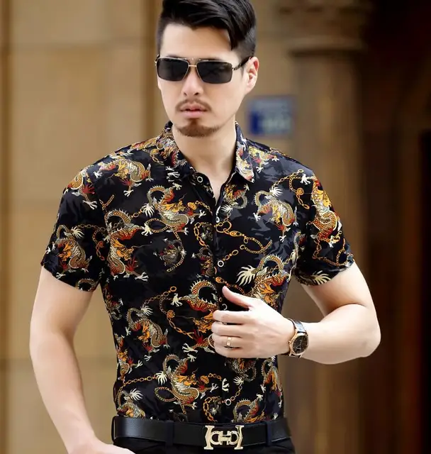 Style Dragon Pattern Print Business Short Shirt Mens Summer Fashion Breathable Dress Shirts - Shirts - AliExpress