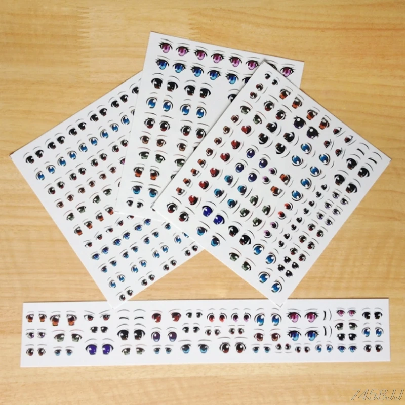 8Styles Cute Cartoon Eye Anime Eyes Water Stickers Figurine Doll Face Organ Paster Clay Cartoon Decals For DIY Doll Accessories