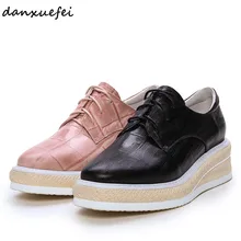 Большие размеры 34-42; женские туфли-оксфорды из натуральной кожи на платформе и плоской подошве; удобная женская обувь для отдыха со шнуровкой и каменным узором