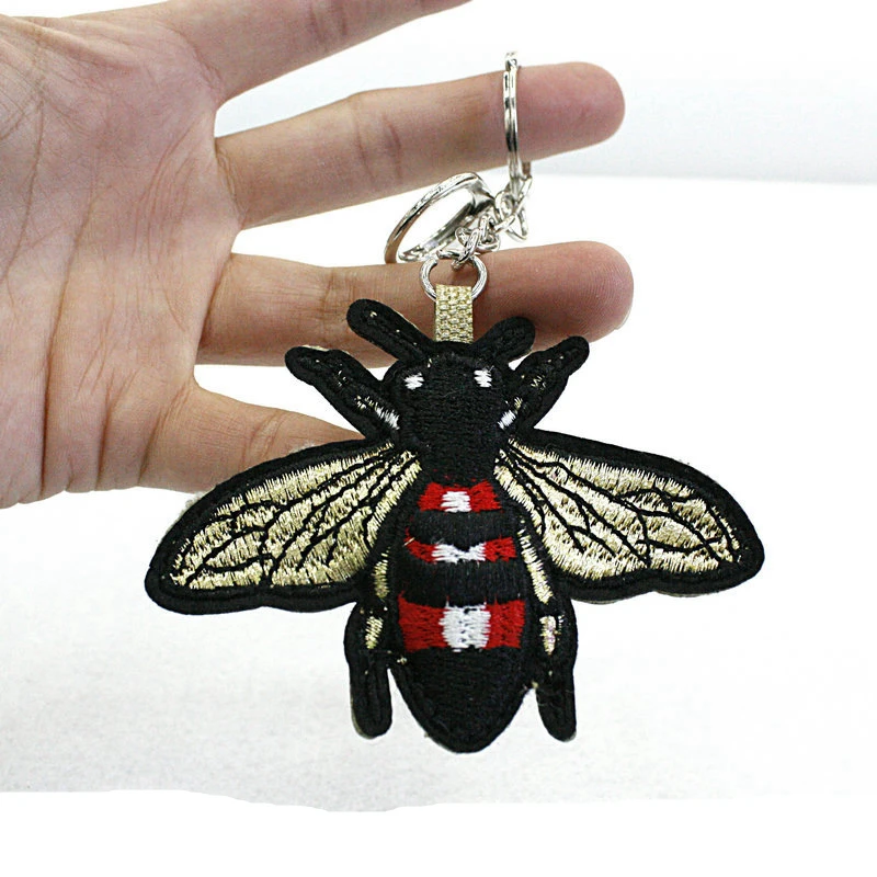 New Creative Hand embroidered Bee Keychain Bee Honey Keyring Men Women