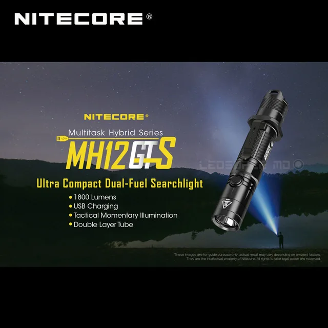 

1pc best price Hybrid multitasking Nitecore MH12GTS SERIES Ultra compact fuel Dual USB charging 1800 lumens flashlight reflector