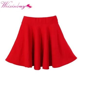 

WEIXINBUY Spring New Women Candy Color Casual A-line Flared Mini Circle Short Pleated Women Skirt