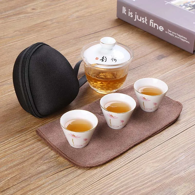 Горячая Портативный Китайский Ручная роспись фарфоровые чайные чашки чайник с сумкой Спорт на открытом воздухе Кемпинг путешествия аксессуары для посуды - Цвет: Style 2