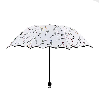 

Becautiful Flower 3 Folding Umbrella Woman Anti-UV 50+ UV Sun Protection Umbrellas Windproof Black Coating 8K Parasols Umbrellas