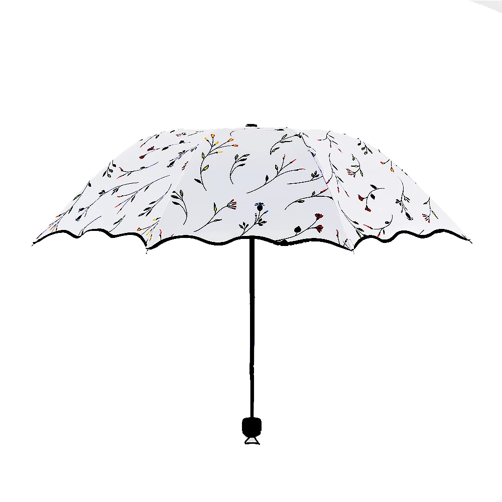

Becautiful Flower 3 Folding Umbrella Woman Anti-UV 50+ UV Sun Protection Umbrellas Windproof Black Coating 8K Parasols Umbrellas