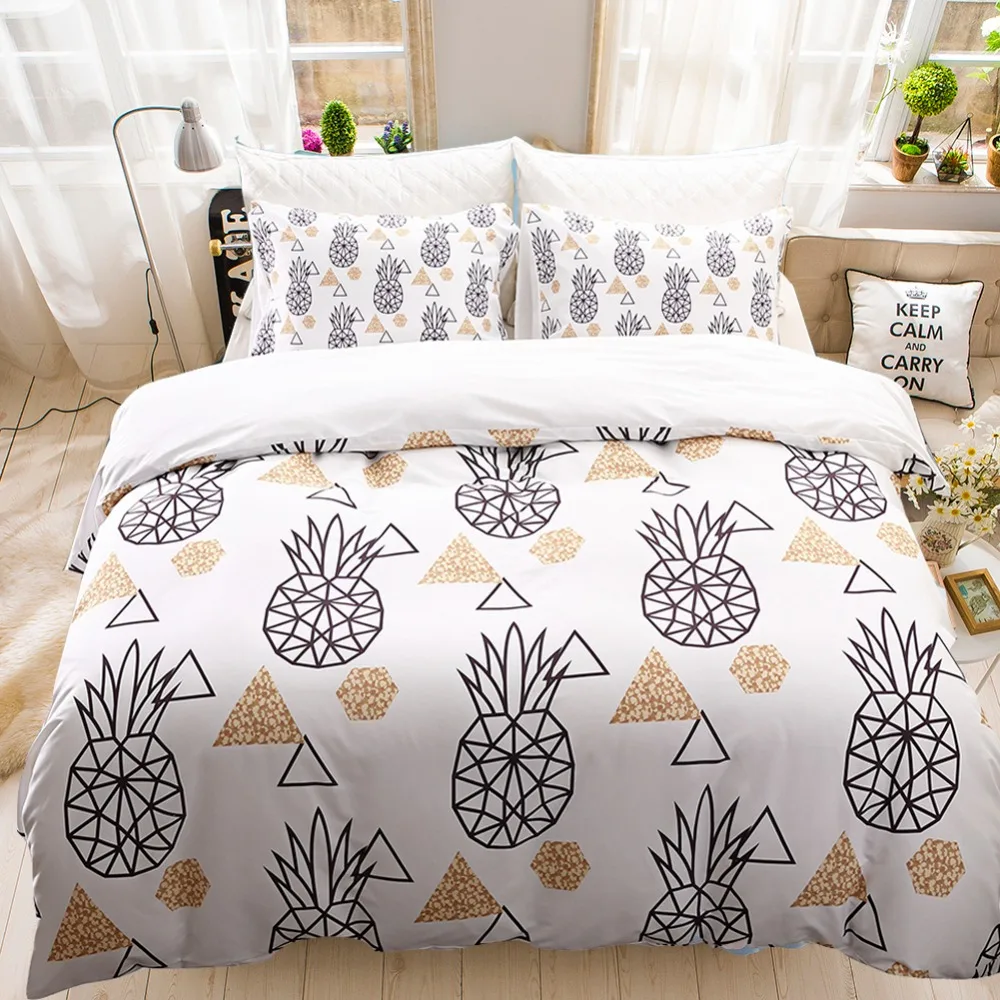 

Pineapple Flowers Bedding Set Polyester Plant Duvet Cover Set Flat Sheet Pillowcase Bed Sheet Sets Cove Pillowcover Queen