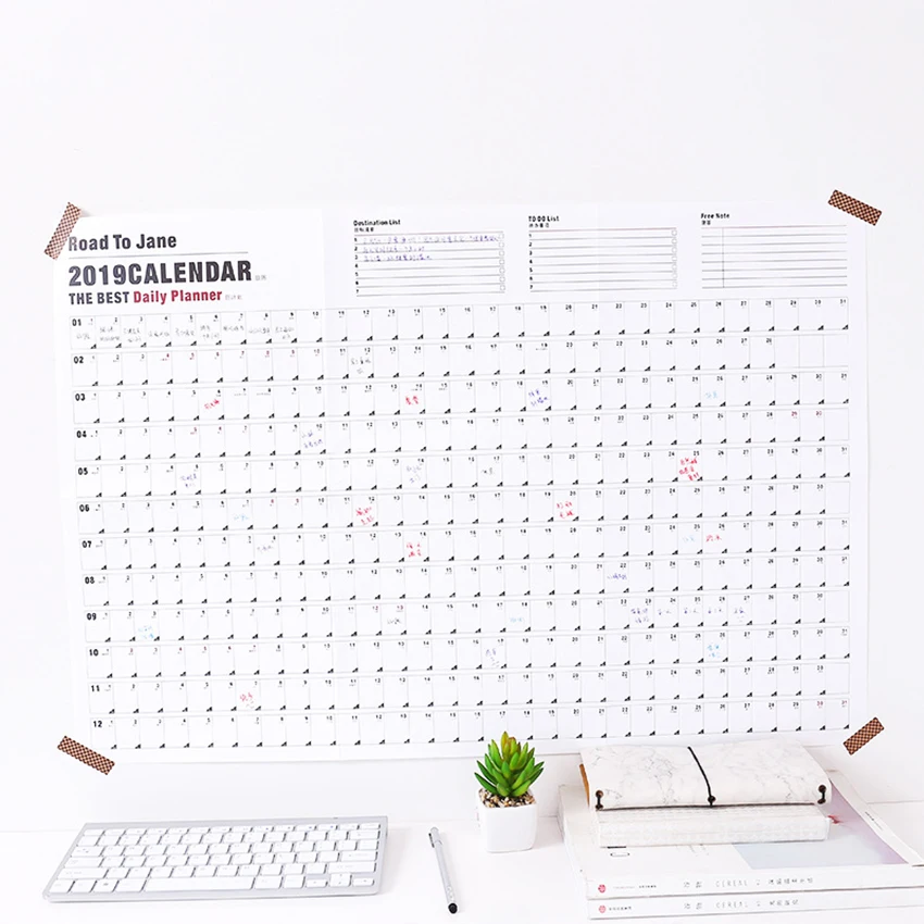 2019 весь год календарь-органайзер для дома и школы ежедневник Календарь большой настенный плакат ежегодно повестка дня записок планы