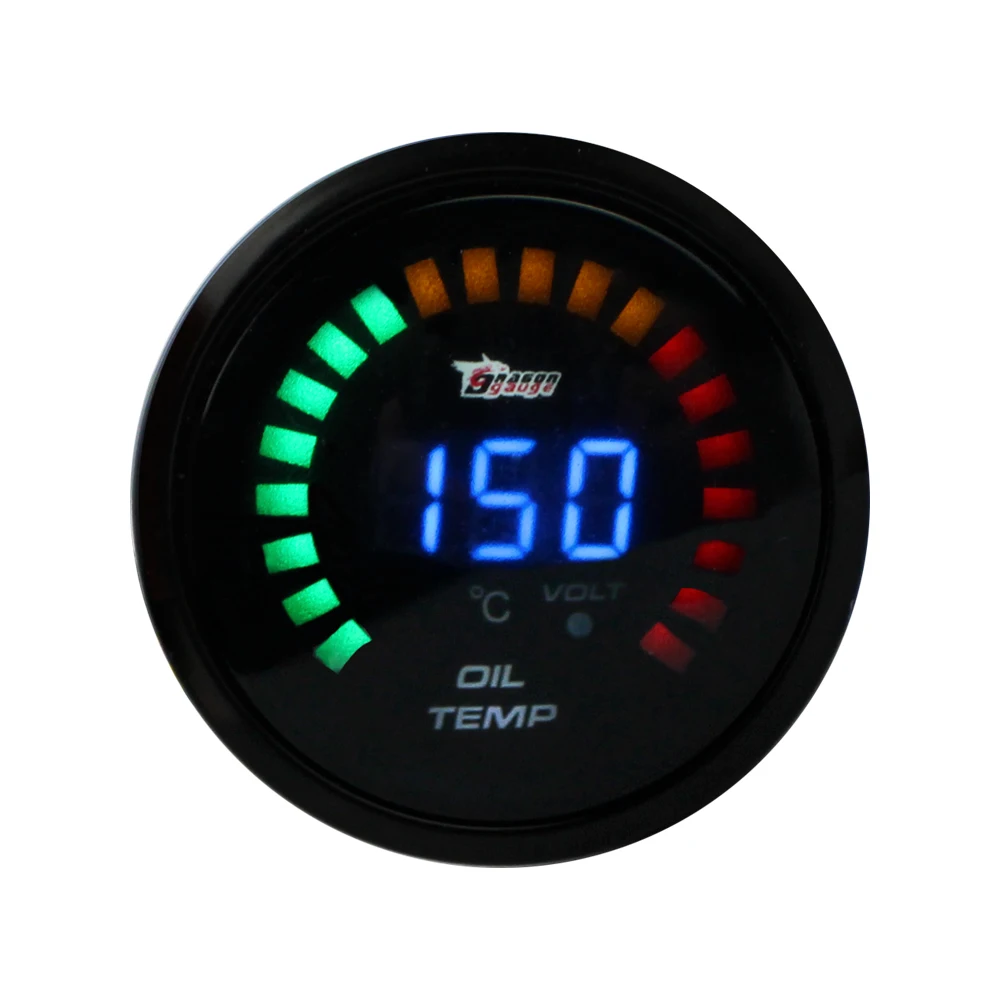 Universal 2" 52mm Car Oil Temperature Gauge Black Shell LED Digital Oil