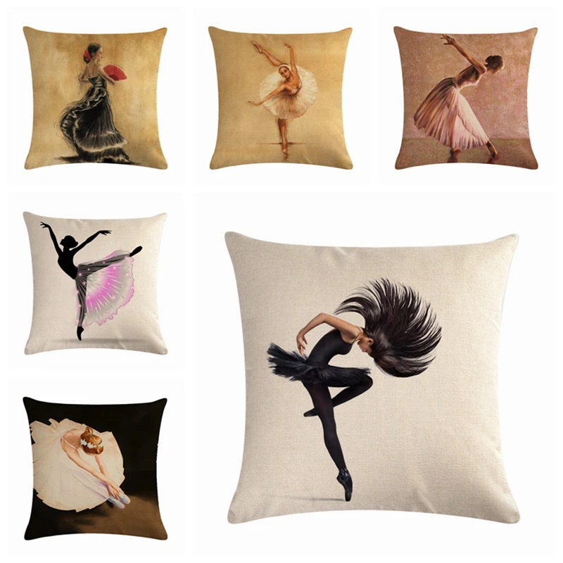 

Beautiful Dance Cushion Cover Ballet Girl for Sofa Home Art Decorative Throw Pillows Case Linen Decor Sofa Seat Pillow Cover