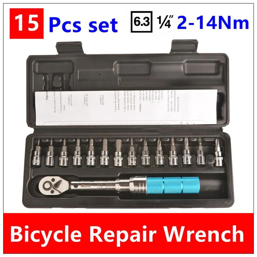 

15PCS 2-14NM Configuration Preset Type Torque Wrench Set For Bicycle Parts Repair Adjustable Mounting Bolts Torque Wrench